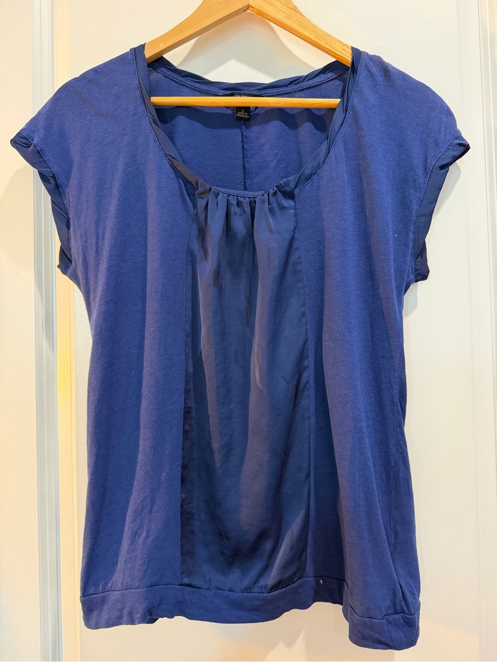 Banana Republic Mixed Media Cap Sleeve Blouse Navy Blue Women's Small